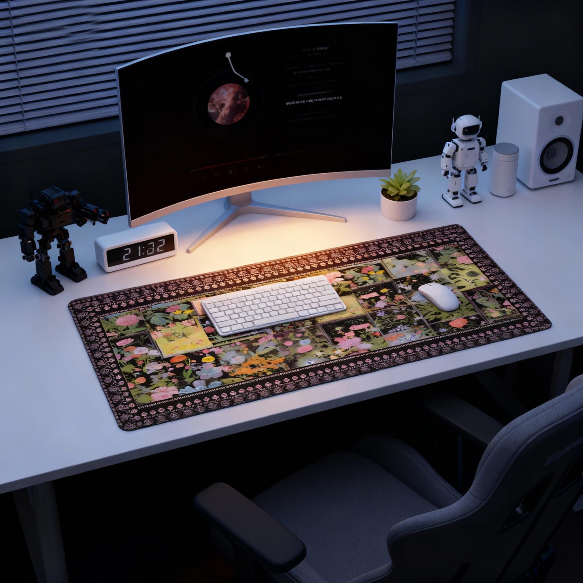 Floral XXL Large Mouse Pad - Anti-Slip Desk Mat with Stitched Edges for Women, Office & Home, Cute
