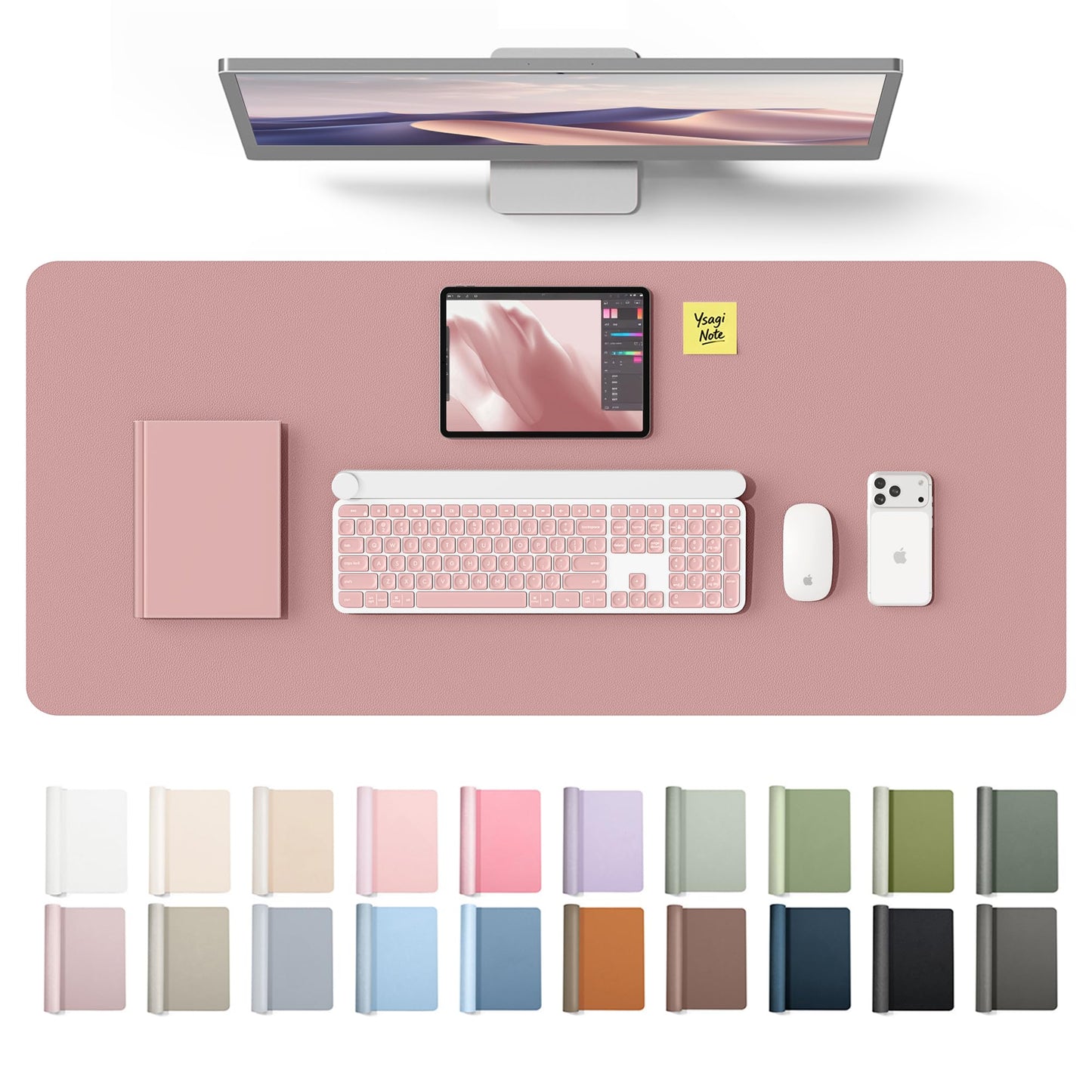 YSAGi Leather Desk Protector, Office Mat, Large Mouse Mat, Non-Slip PU Leather Blotter, Laptop Desk