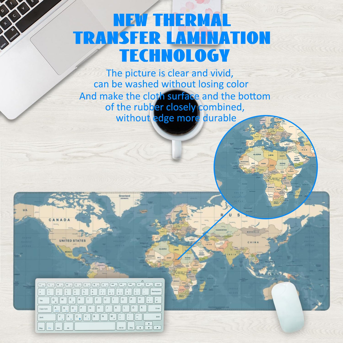 Desk Mat, Blue Vintage World Map Extended Gaming Mouse Pad Large, 31.5"x11.8" Big Mouse Pad with