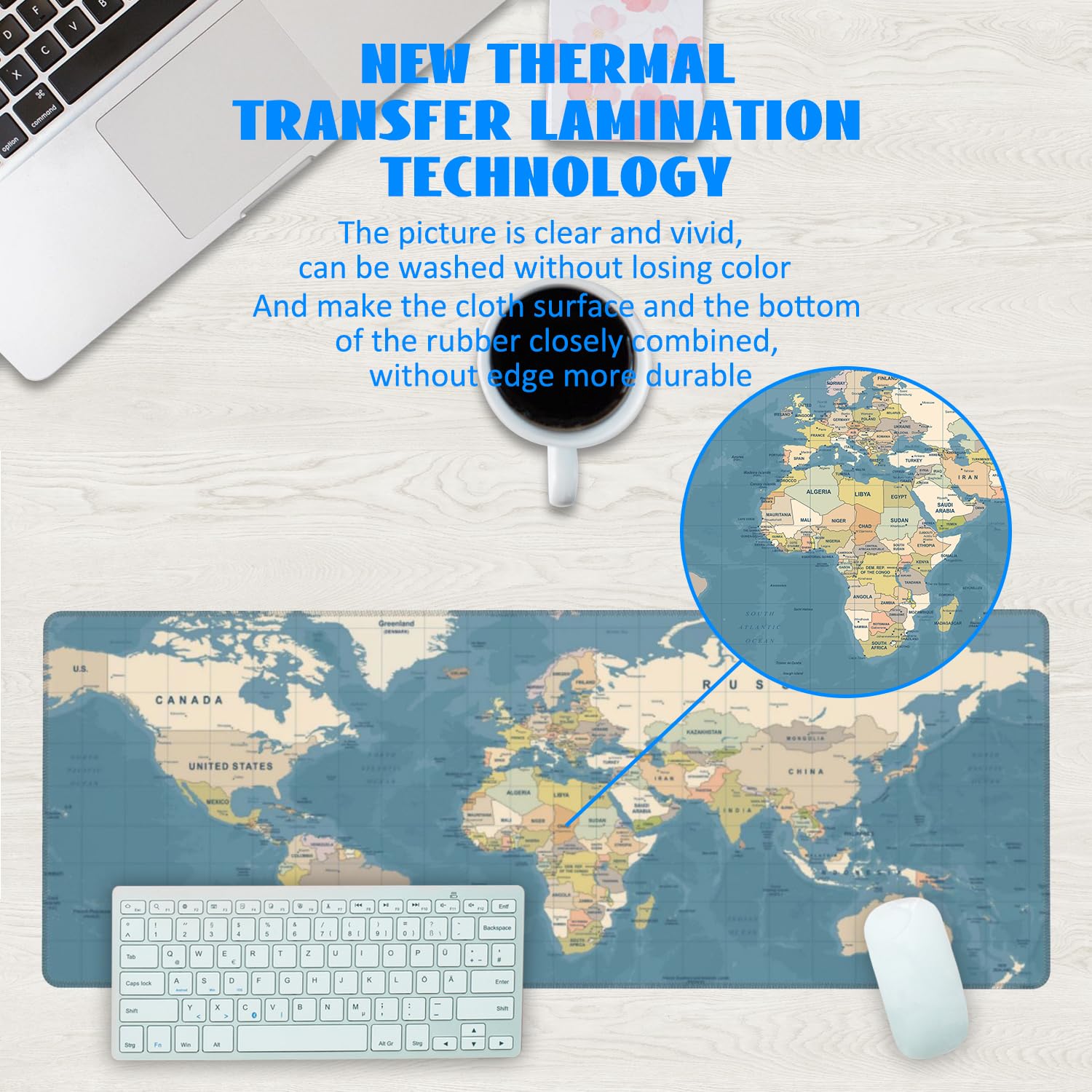 Desk Mat, Blue Vintage World Map Extended Gaming Mouse Pad Large, 31.5"x11.8" Big Mouse Pad with