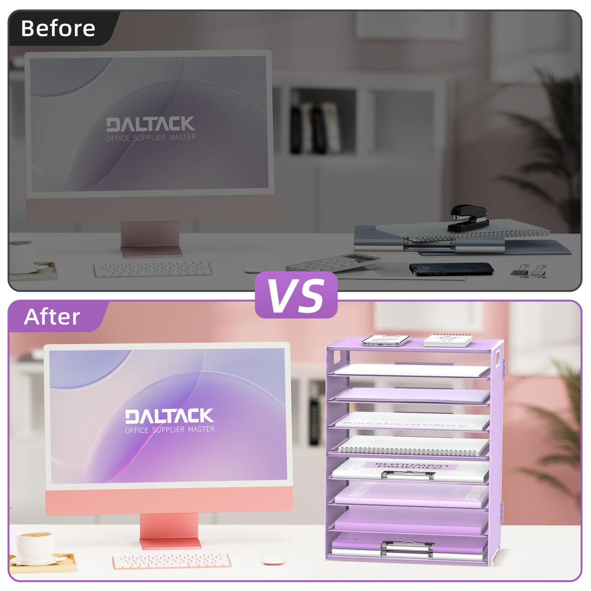 9-Tier Paper Organizer for Desk, Metal Letter Tray with Handles, Purple