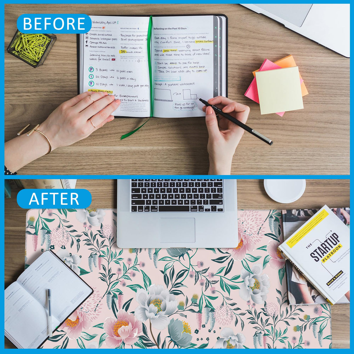 EOBKLAX Floral Desk Mat,Large Gaming Mouse Pad,Non-Slip Rubber Base Desk Pad with Stitched Edges