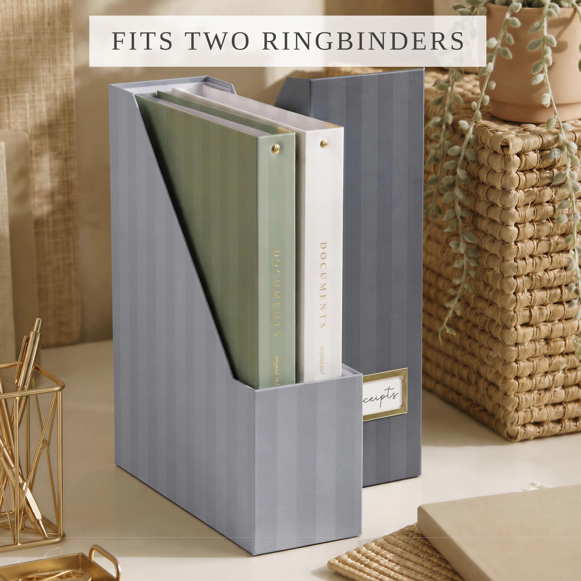 Beautiful Magazine Holder Set of 3 - Sturdy File Holder for Desk or Shelves