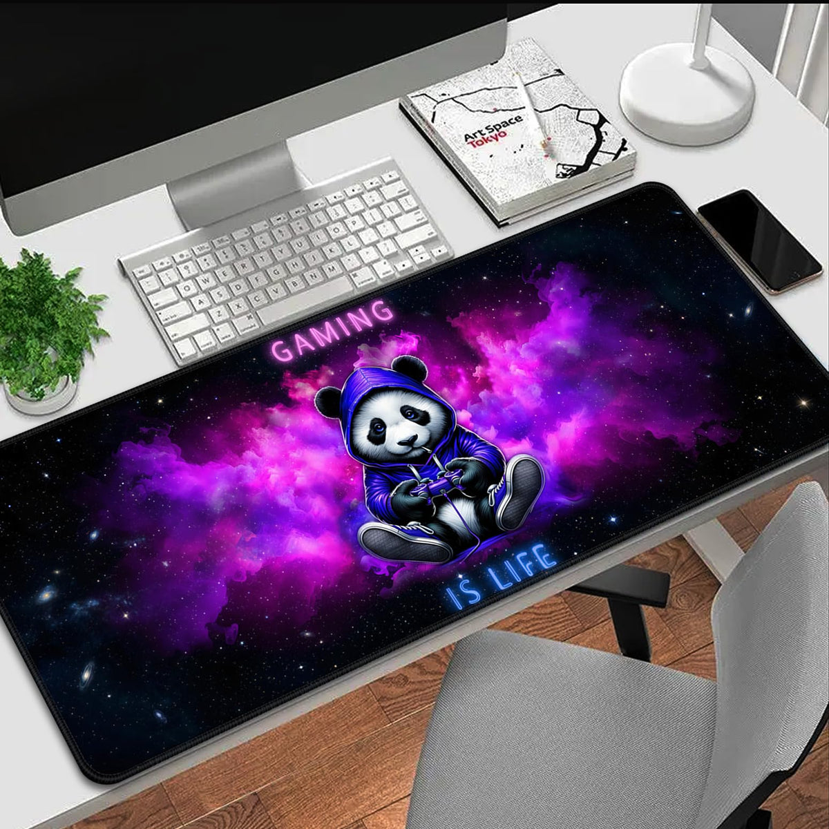 SparkLia Blacklight Gaming Mouse Pad – UV Reactive Neon Panda Gamer Design, Glow in The Dark RGB