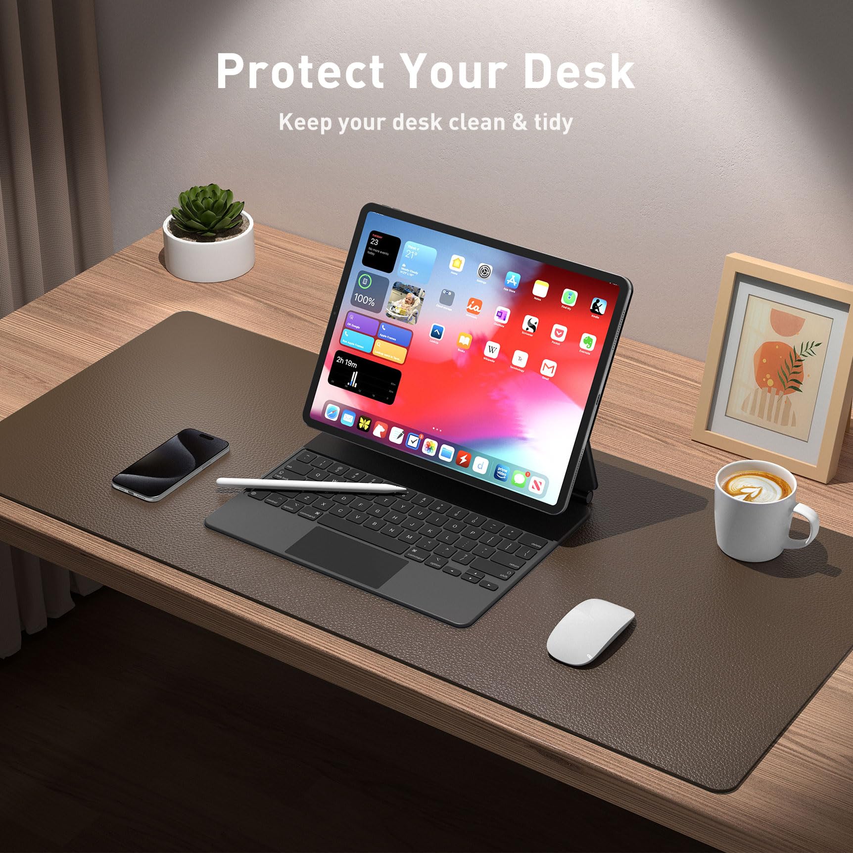 Aothia Leather Desk Pad Protector, Office Desk Mat, Large Mouse Pad, Non-Slip PU Leather Desk