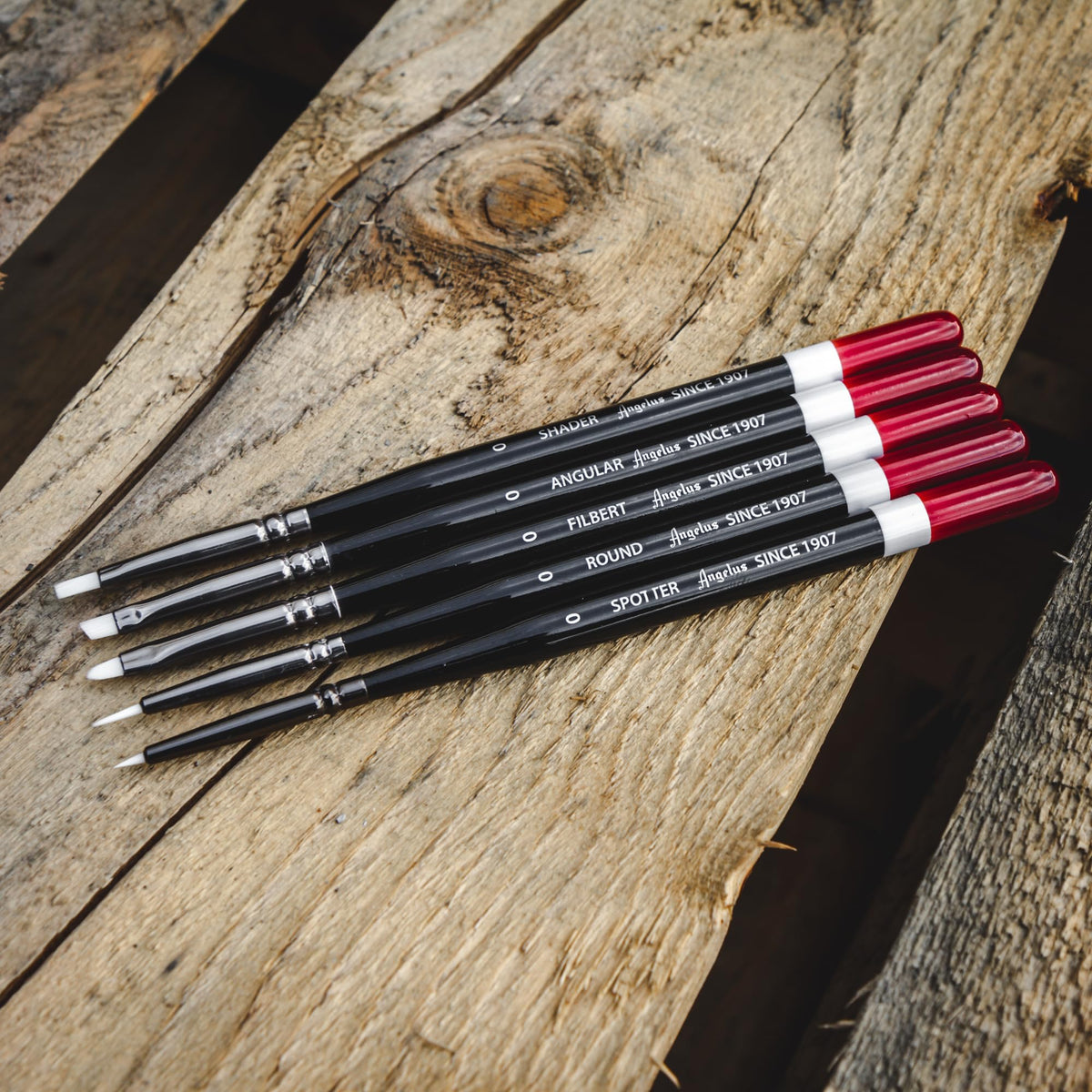 Angelus Micro Detail Paint Brush Set of 5 Synthetic Fibers, Ideal for Acrylic, Leather, Model