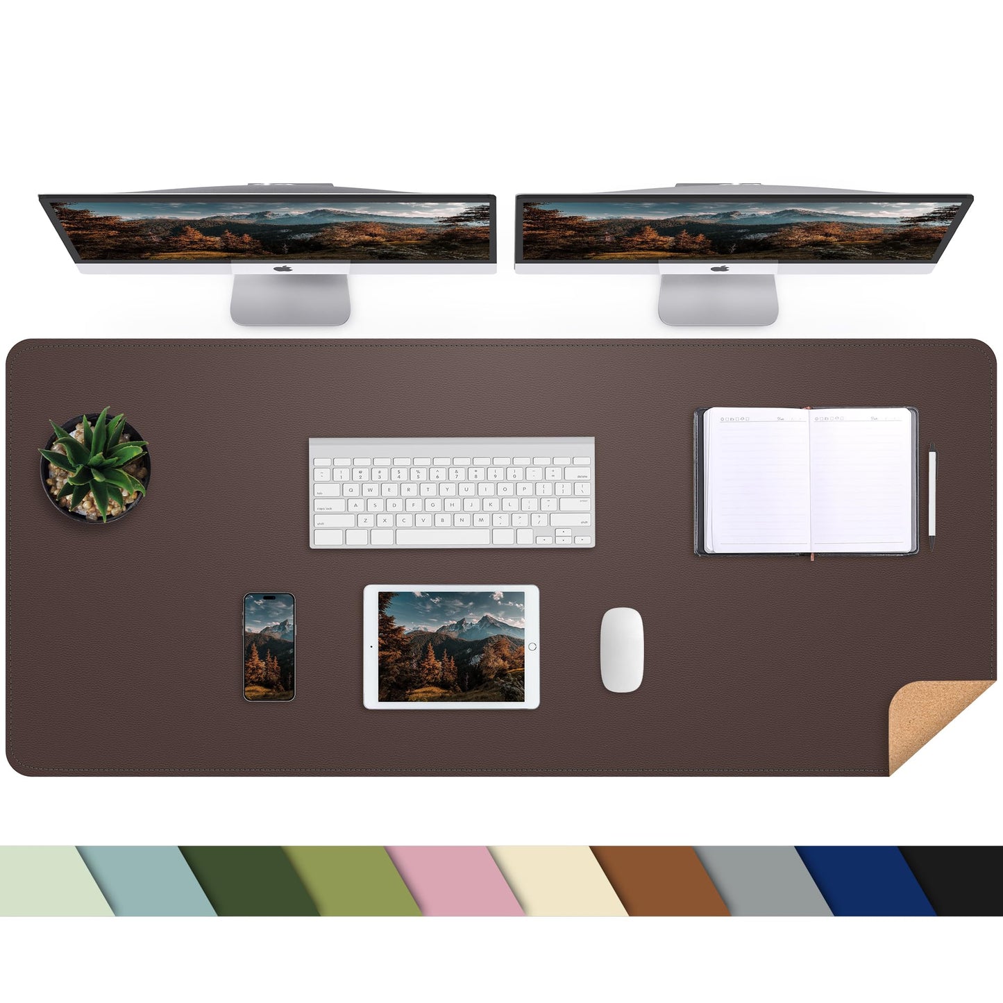AFIING Leather Desk Pad Protector, Large Desk Mat with Natural Cork & PU Leather, Mouse Pad
