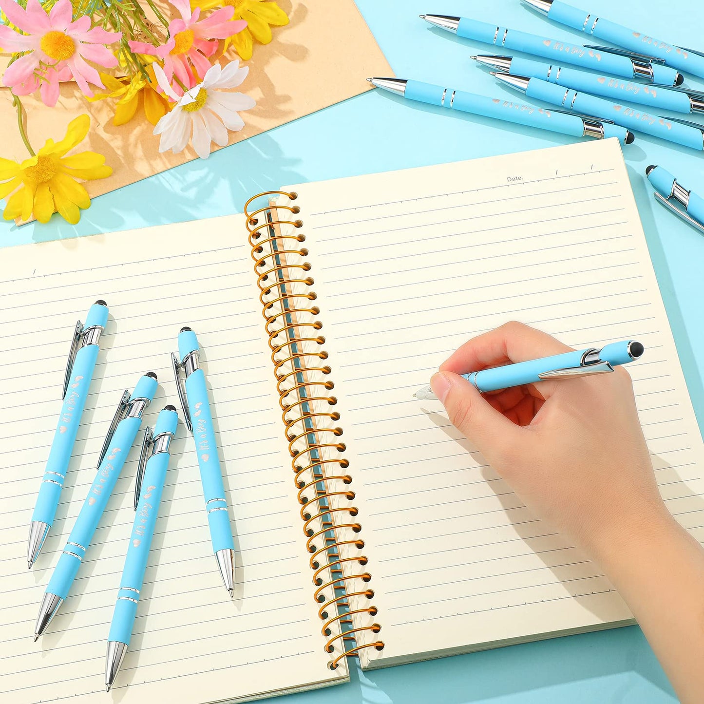 Geyee 24 Pcs It's a Boy Pen Shower Pen Blue Baby Ballpoint Pens
