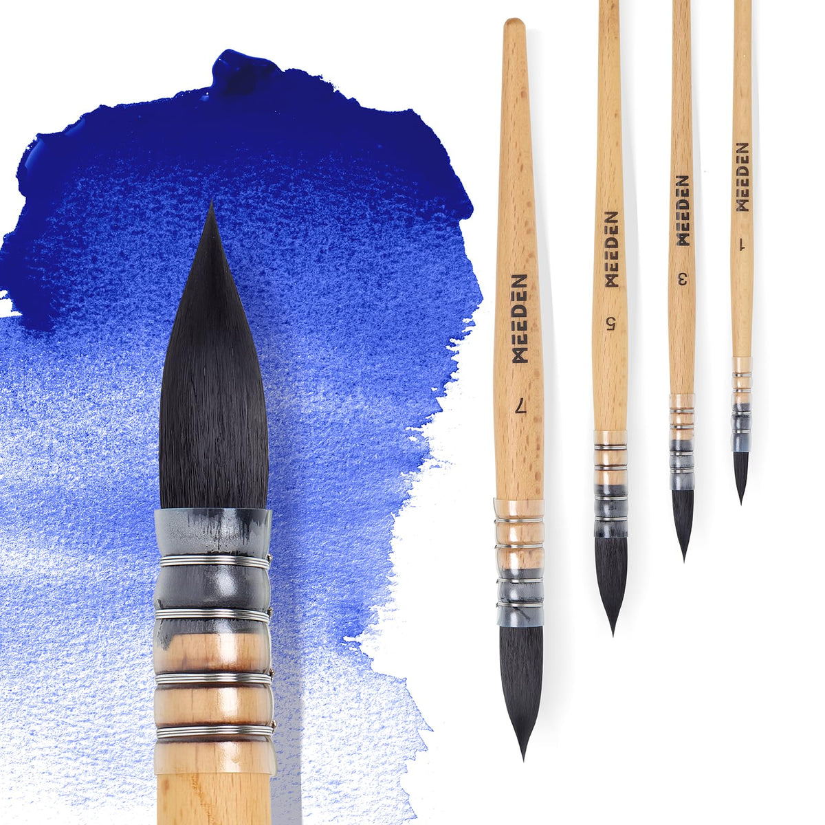 MEEDEN Watercolor Brushes Professional - 4 Pack Synthetic Squirrel Hair Artist Paint Brushes Set