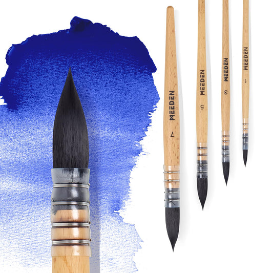 MEEDEN Watercolor Brushes Professional - 4 Pack Synthetic Squirrel Hair Artist Paint Brushes Set