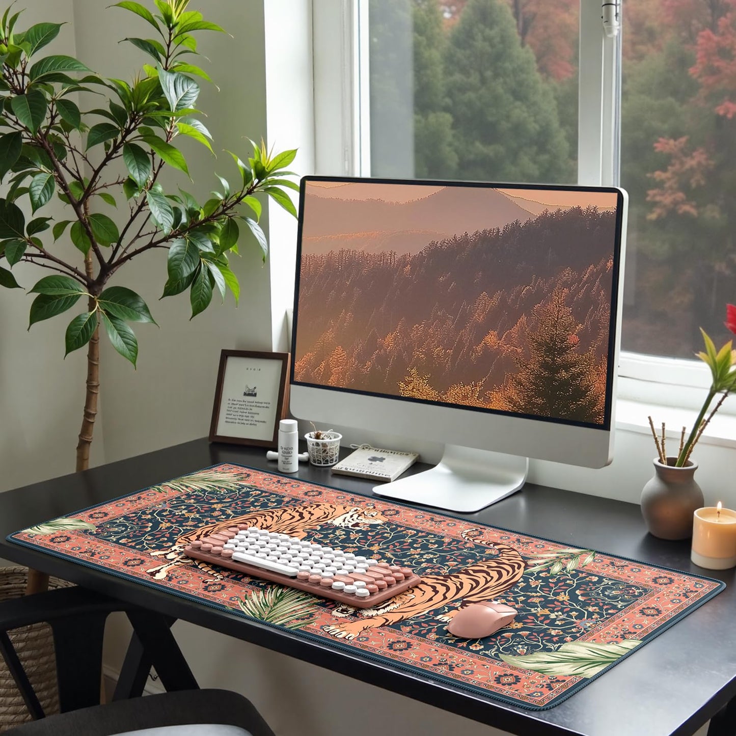 HAOCOO Large Gaming Desk Mat, Non-Slip Desktop Pad, Keyboard Pad with Stitched Edges, 35.4" x 15.7"
