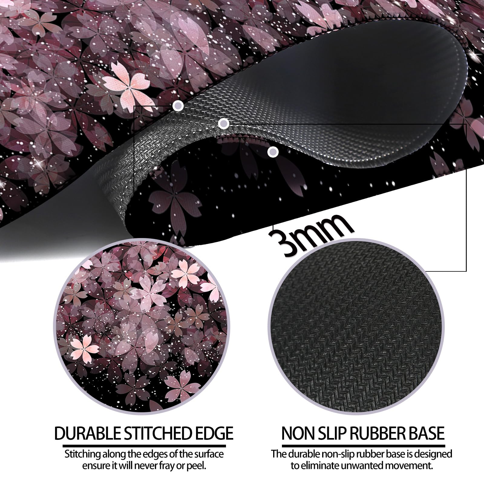 JIANG100 Japanese Cherry Blossom Gaming Desk Mat, Extended Flower Mouse Pad
