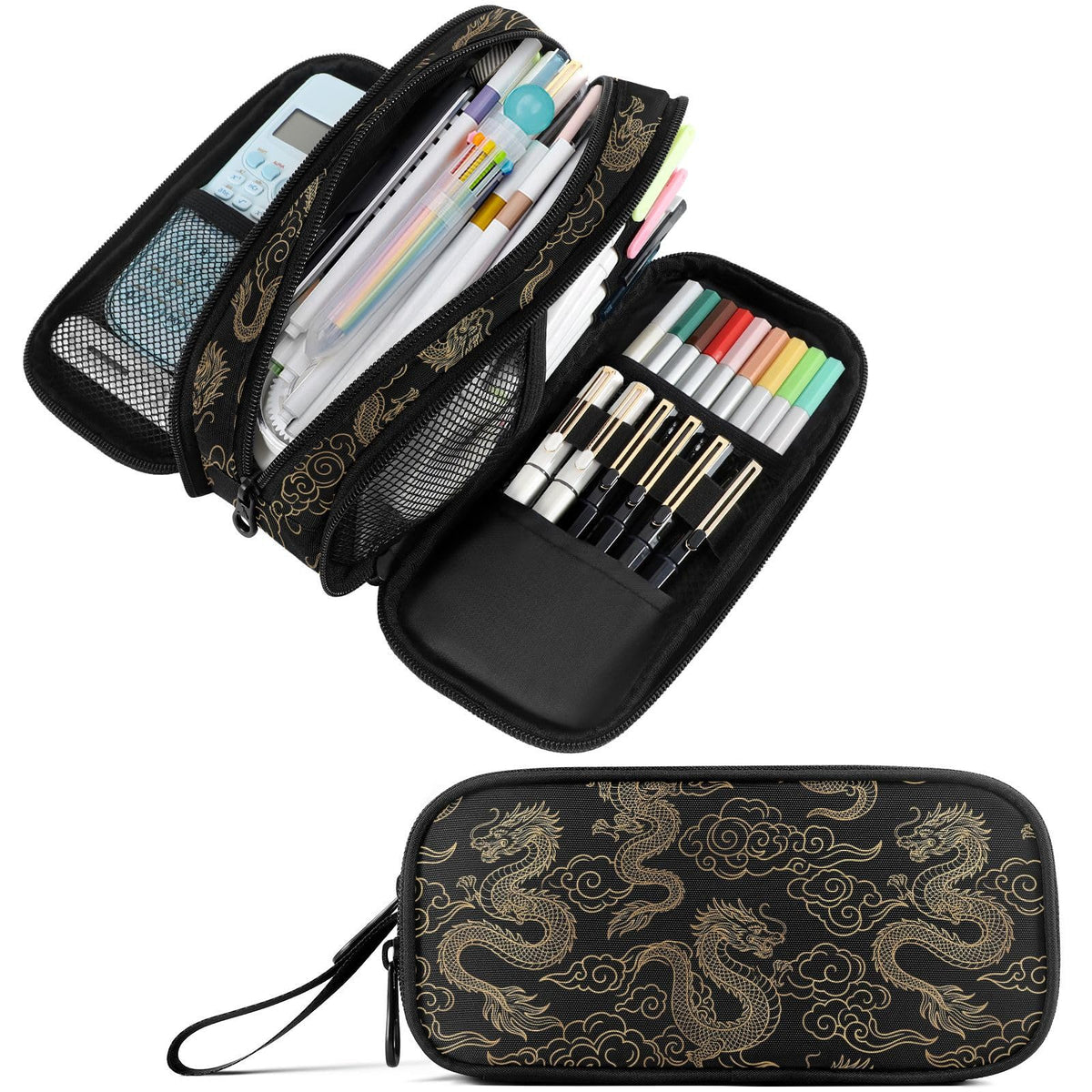 Fustylead Dragon Pen Pencil Case with Zipper Makeup Pouch Cosmetics Bag Multi-Purpose Travel Bag