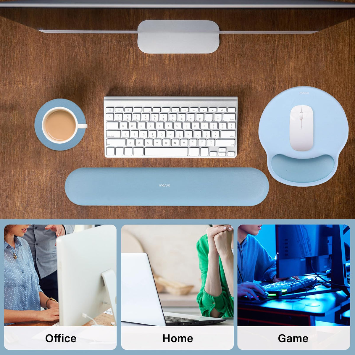 MOSISO Wrist Rest Support for Mouse Pad&Keyboard Set, Air Blue