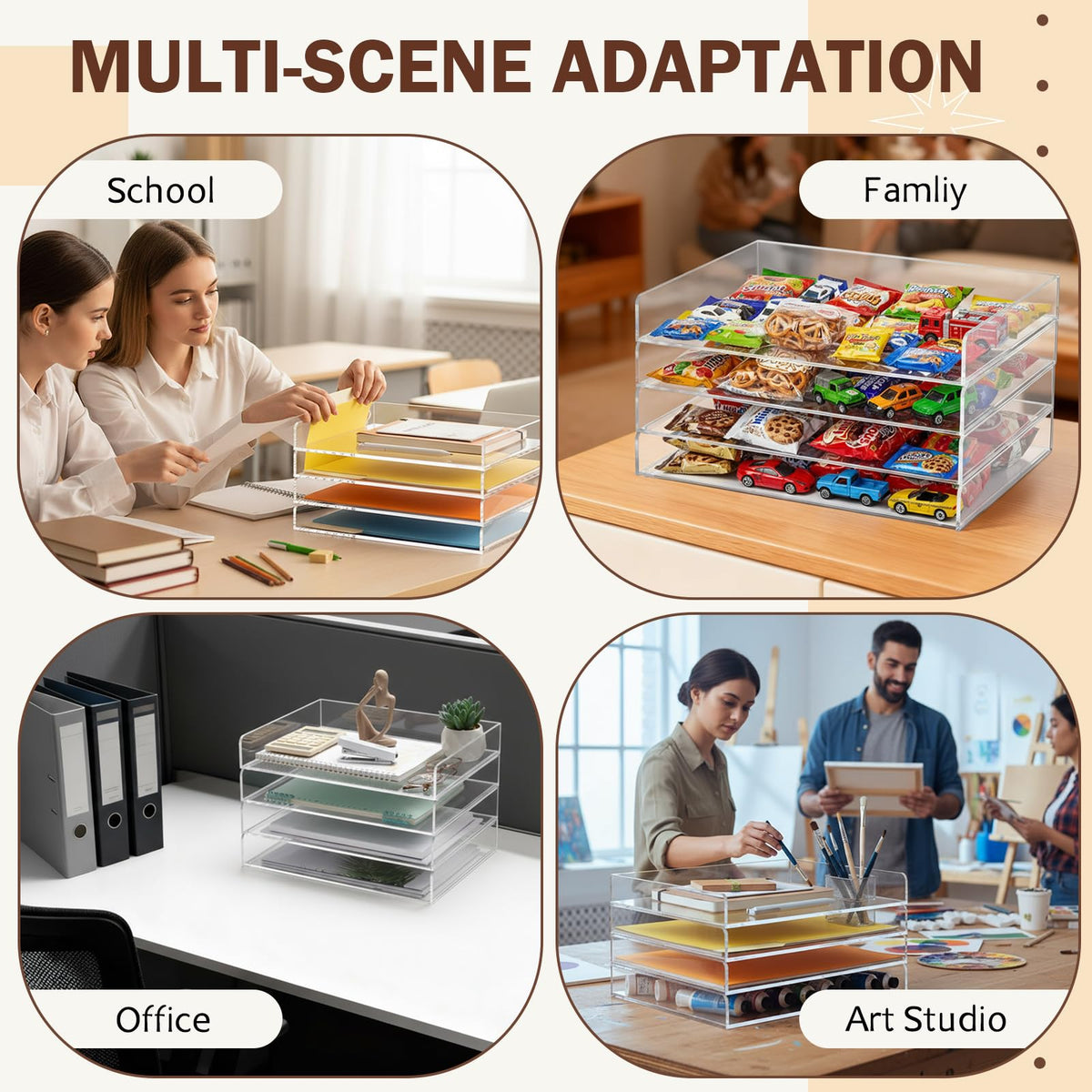 Harloon 4 Tier Paper Organizer Letter Tray Acrylic Desk File Organizer