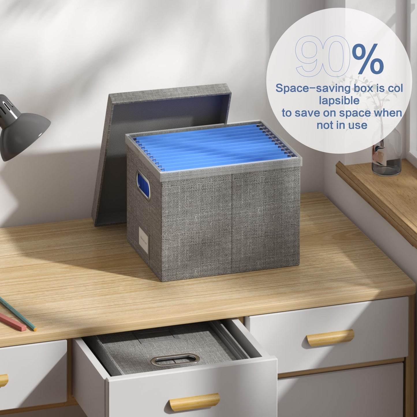 GRSQYS File Box with Lid, Grey, 13.2 * 10.1 * 10.1in (4Pack)