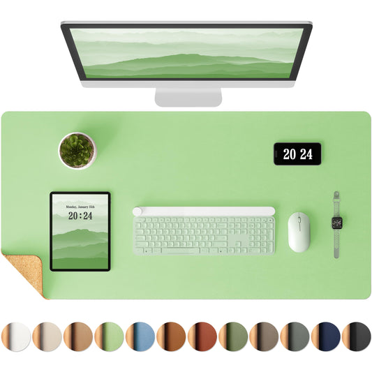 Aothia Double-Sided Desk Pad, 37.8"x17" Leather Desk Mat, Eco Cork Desk Pad Protector,Large Mouse
