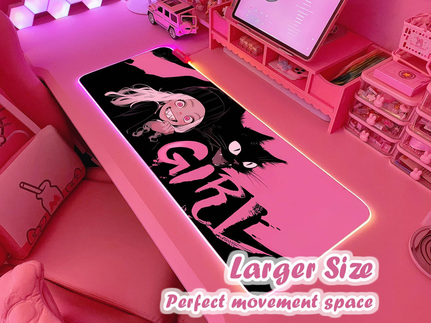 JMIYAV Pink RGB Gaming Mouse Pad 31.5x12 Inch PC XL Large Extended Glowing Led Light Up Desk Pad