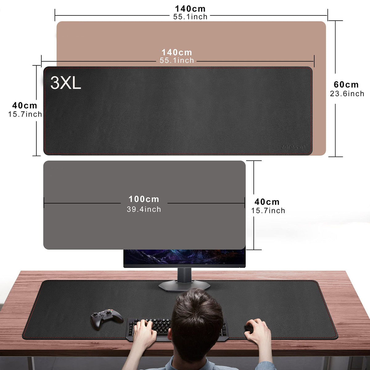 ZORESYN PU Leather Desk Pad, 55.1"x15.8", Black