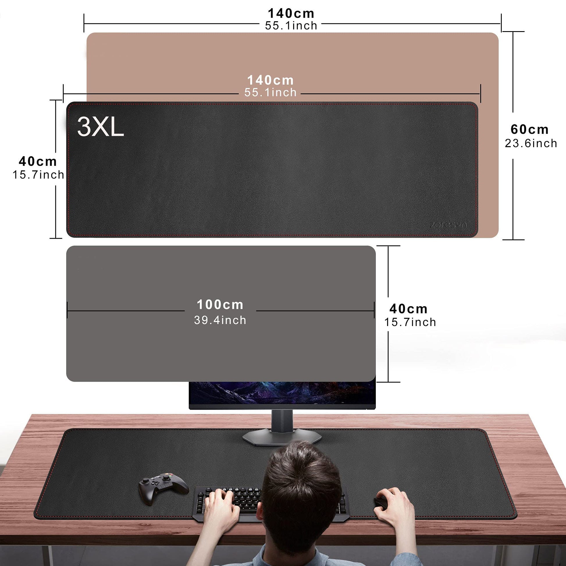 ZORESYN PU Leather Desk Pad, 55.1"x15.8", Black