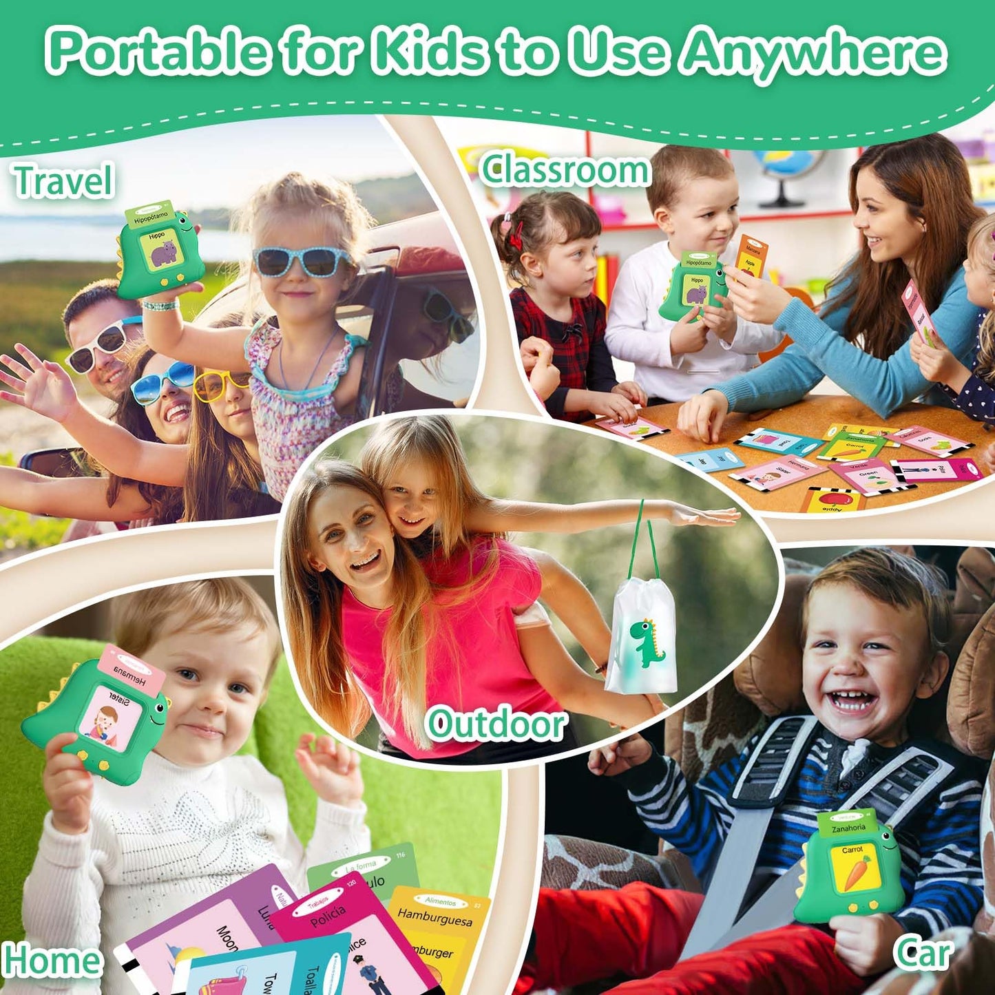Spanish Talking Flash Cards, Bilingual Español & English Toys for Age 2-5
