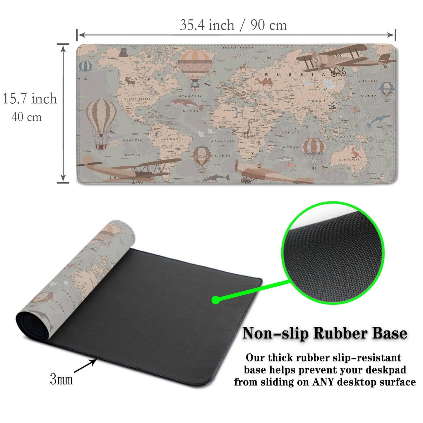 Samgula Gaming Mouse Pad Retro World Map, Large Desk Pads Computer Desk Mat, Non-Slip Rubber Base