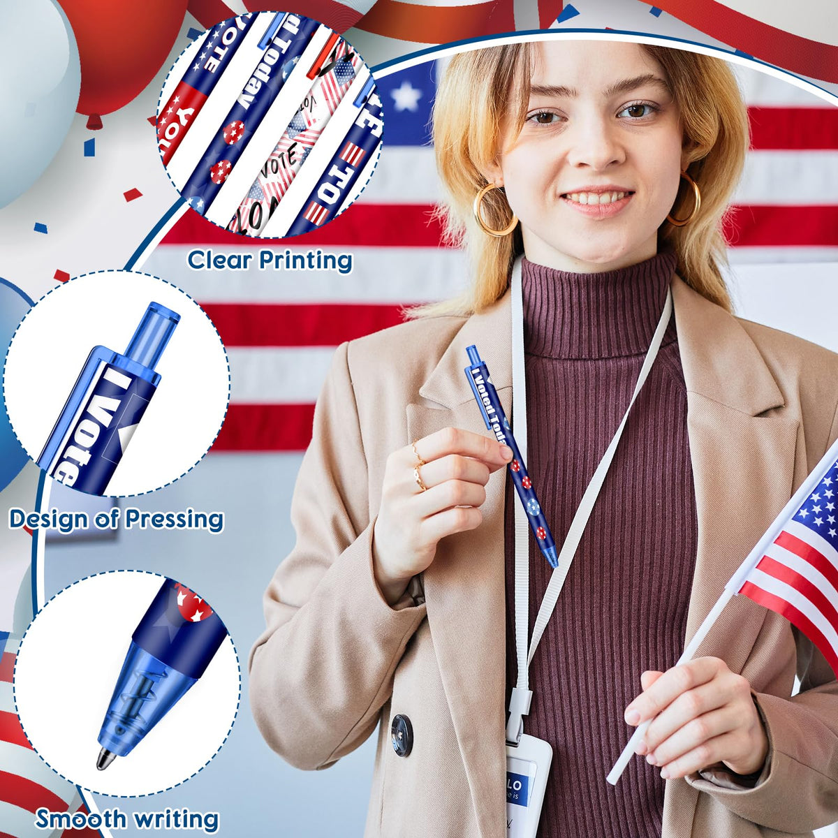Leinuosen 120 Pieces Vote Pens Bulk 250 Anniversary USA American Flag Ballpoint Pens Your Vote