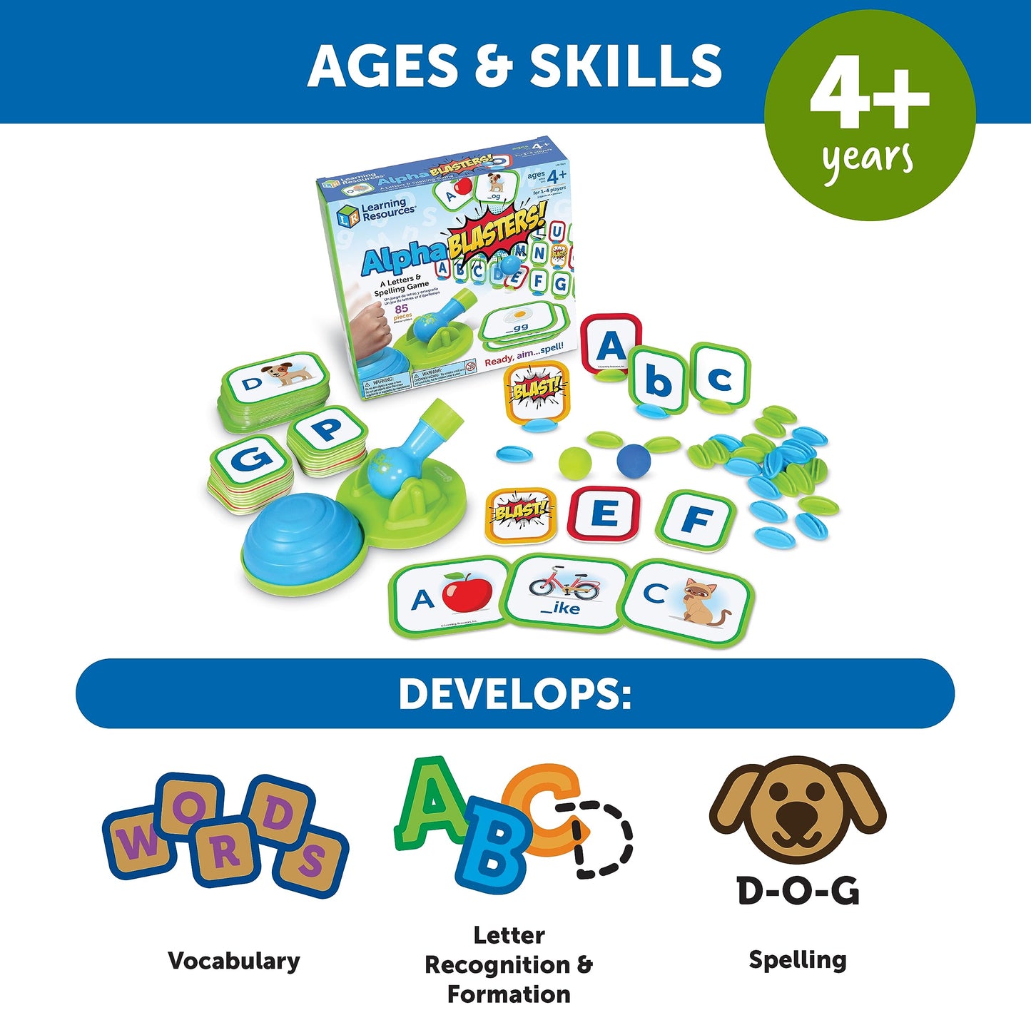 Learning Resources Alphablasters Letter and Spelling Game - 85 Pieces, Ages 4 and Up Toddler