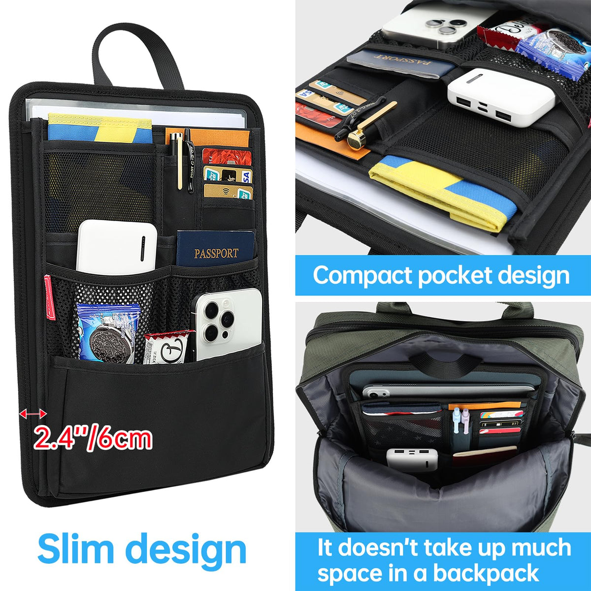 DELTAMANN Slim Rugged Backpack Organizer Insert for Business Casual Men Women -13 Pockets,Padded