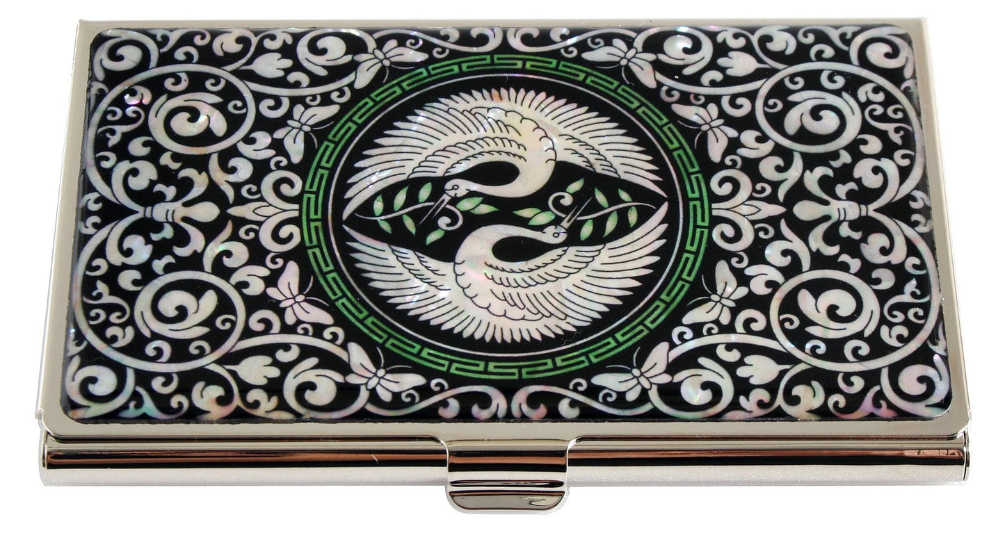 Antique Alive Mother of Pearl Design RFID Blocking Protection Business Card Case, Credit Card