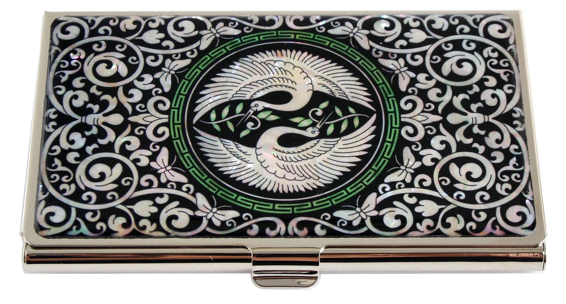 Antique Alive Mother of Pearl Design RFID Blocking Protection Business Card Case, Credit Card