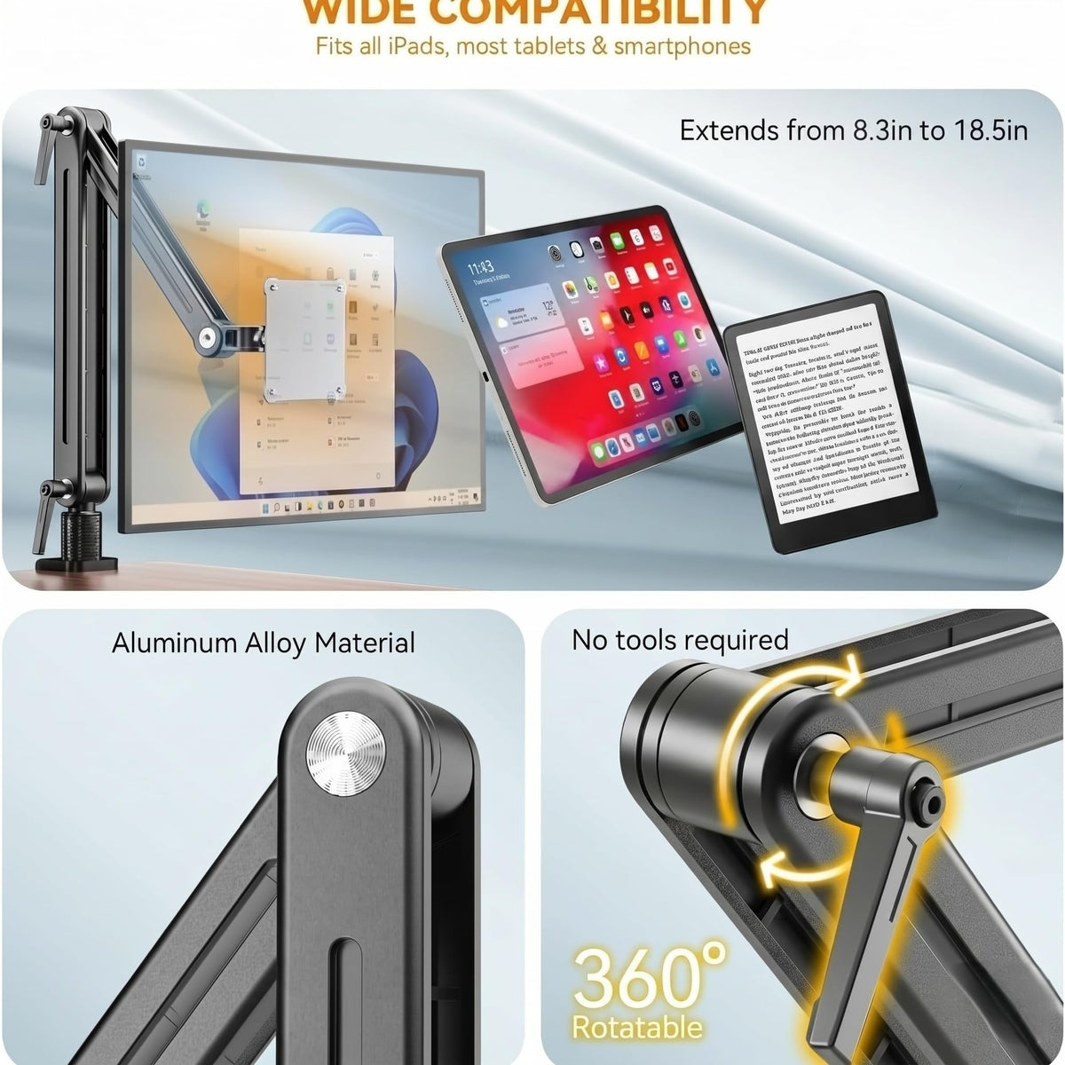 Feising Portable Monitor Holder Mount Arm with Strong Magnetic 360° Rotating Base Bearing Over 5LBS