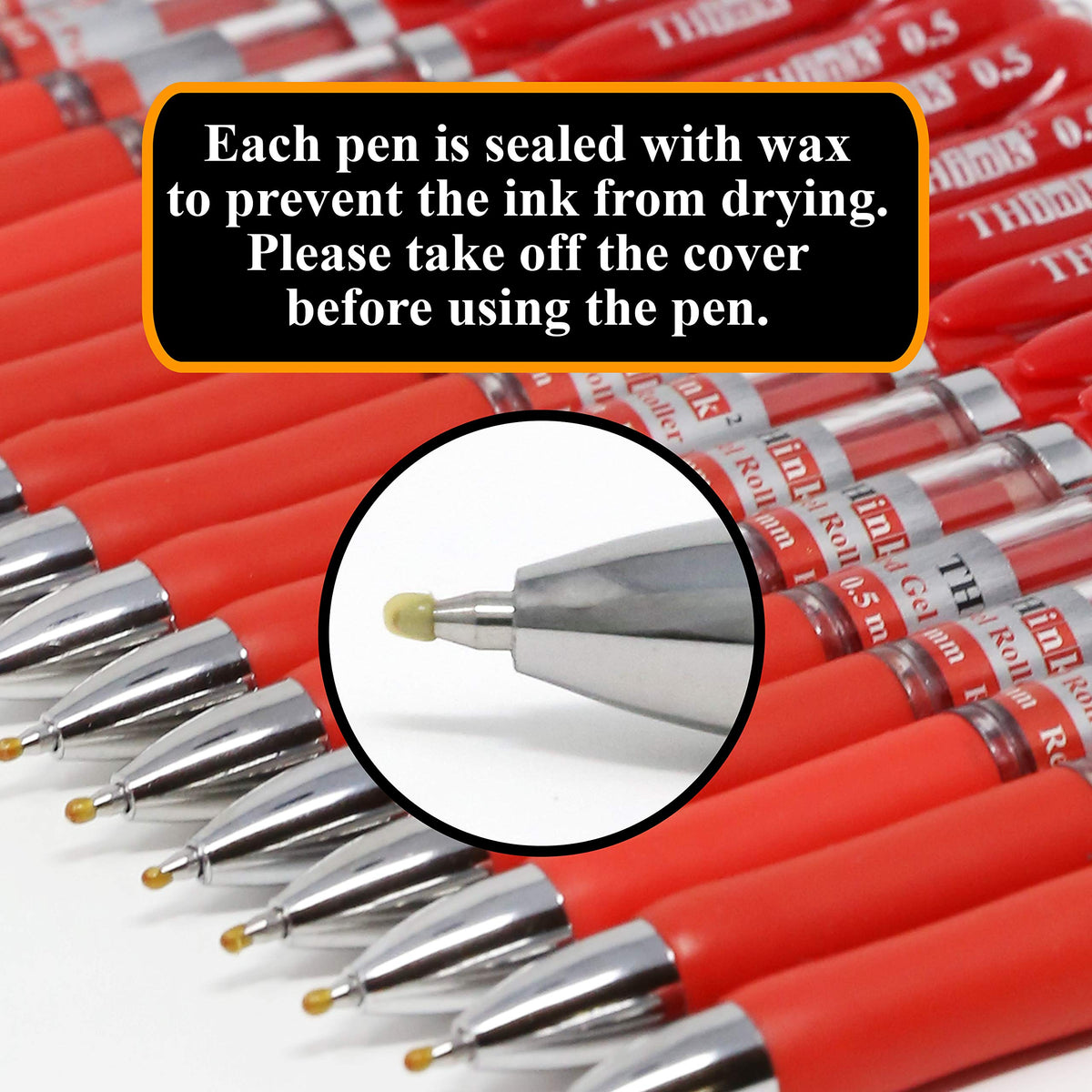 [24 Pens - Red Ink] Think2 Retractable Gel Pens. (24 Red) Fine Point (0.5mm) Rollerball Pens with