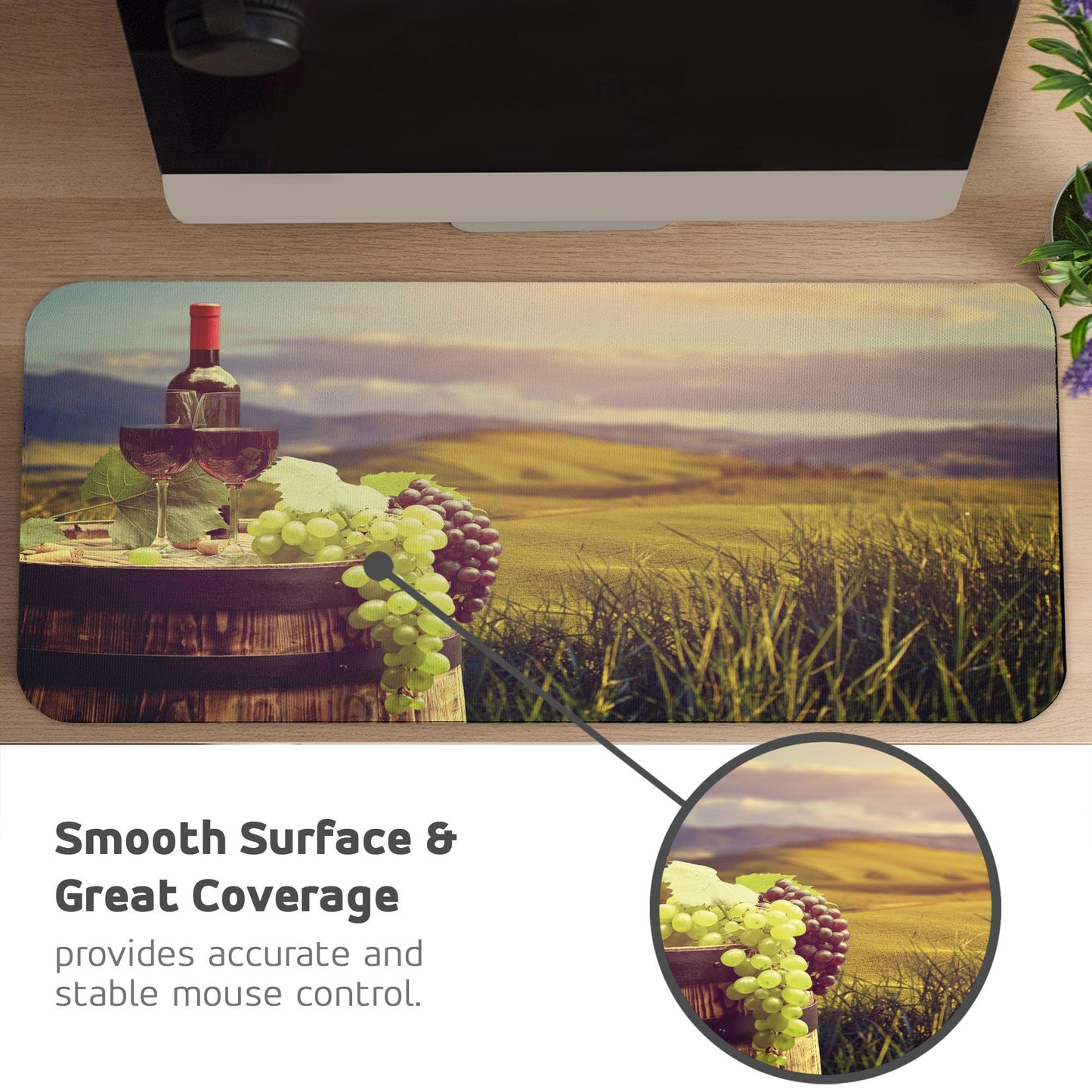 Ambesonne Wine Computer Mouse Pad, Italy Tuscany Landscape Rural Vineyard Autumn Harvest Grapes