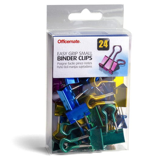 Officemate Easy Grip Small Size Binder Clips, Assorted Metallic Colors 24-Count, Paper Clamps for