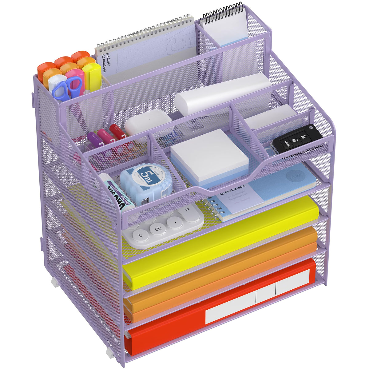 Docnest 5 Tier Mesh Desk Organizer with Letter Tray & Paper Sorter, Purple