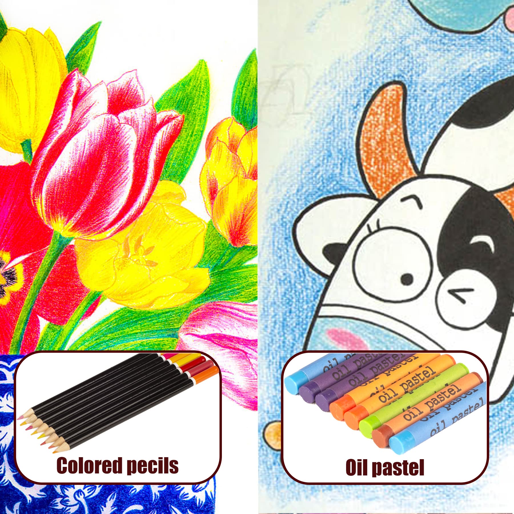 KINSPORY 168 Pack Wooden Art Set, Deluxe Painting Drawing Kit with 3 Coloring Books, Oil Pastels
