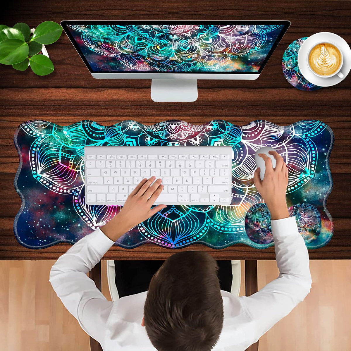 CICPLKSE Mouse Pad with Wrist Support + Desk Mat + Coaster 3 in 1 Set, XL Large Gaming Mousepad
