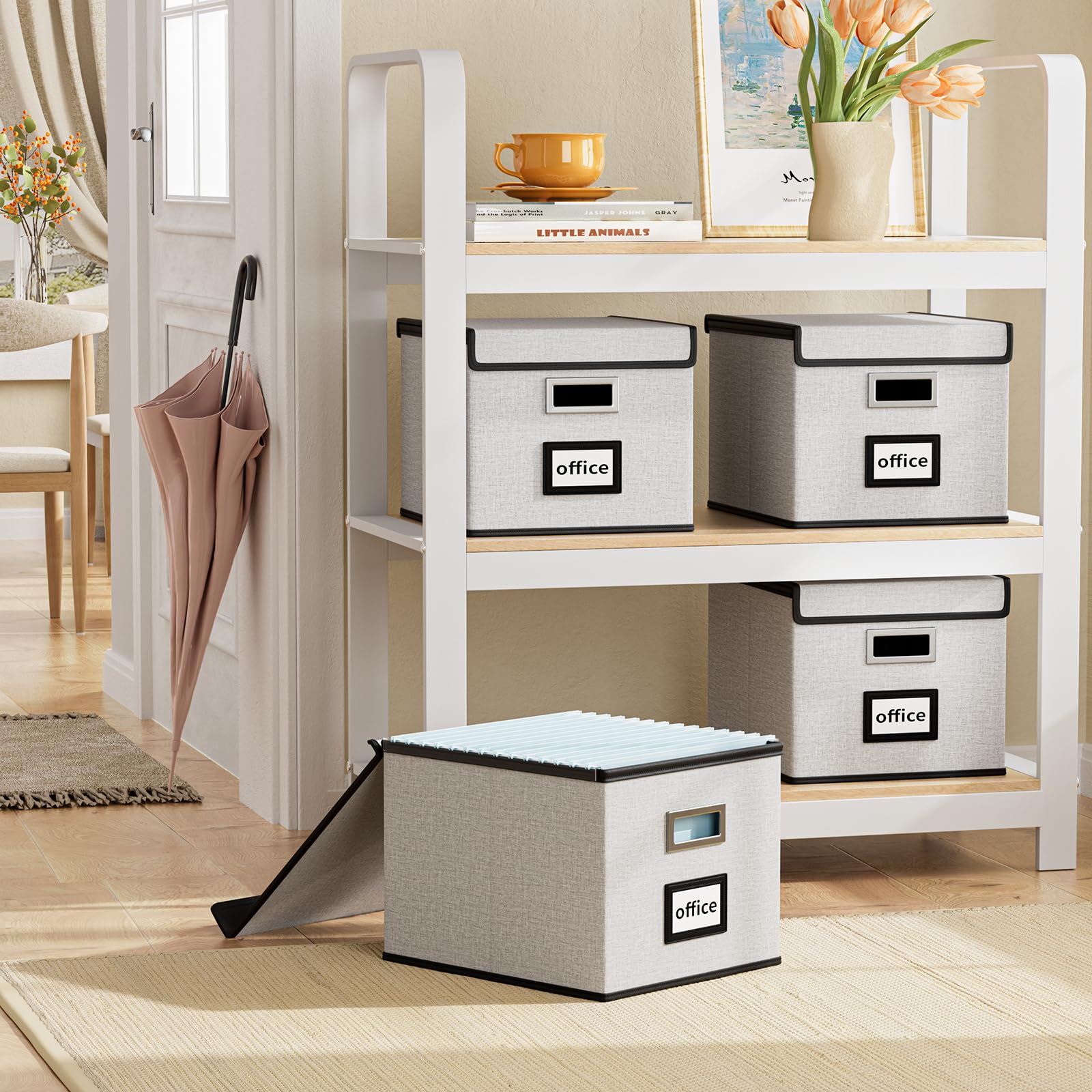 Huolewa File Organizer Box with Lids, Collapsible File Folder Organizer