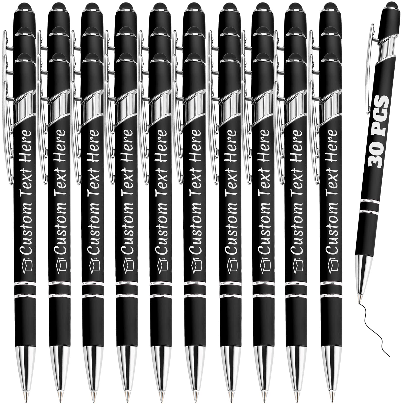 ABIsedrin Personalized Pens Bulk 30 with Name Custom Engraving Ballpoint Pens with Stylus Tip