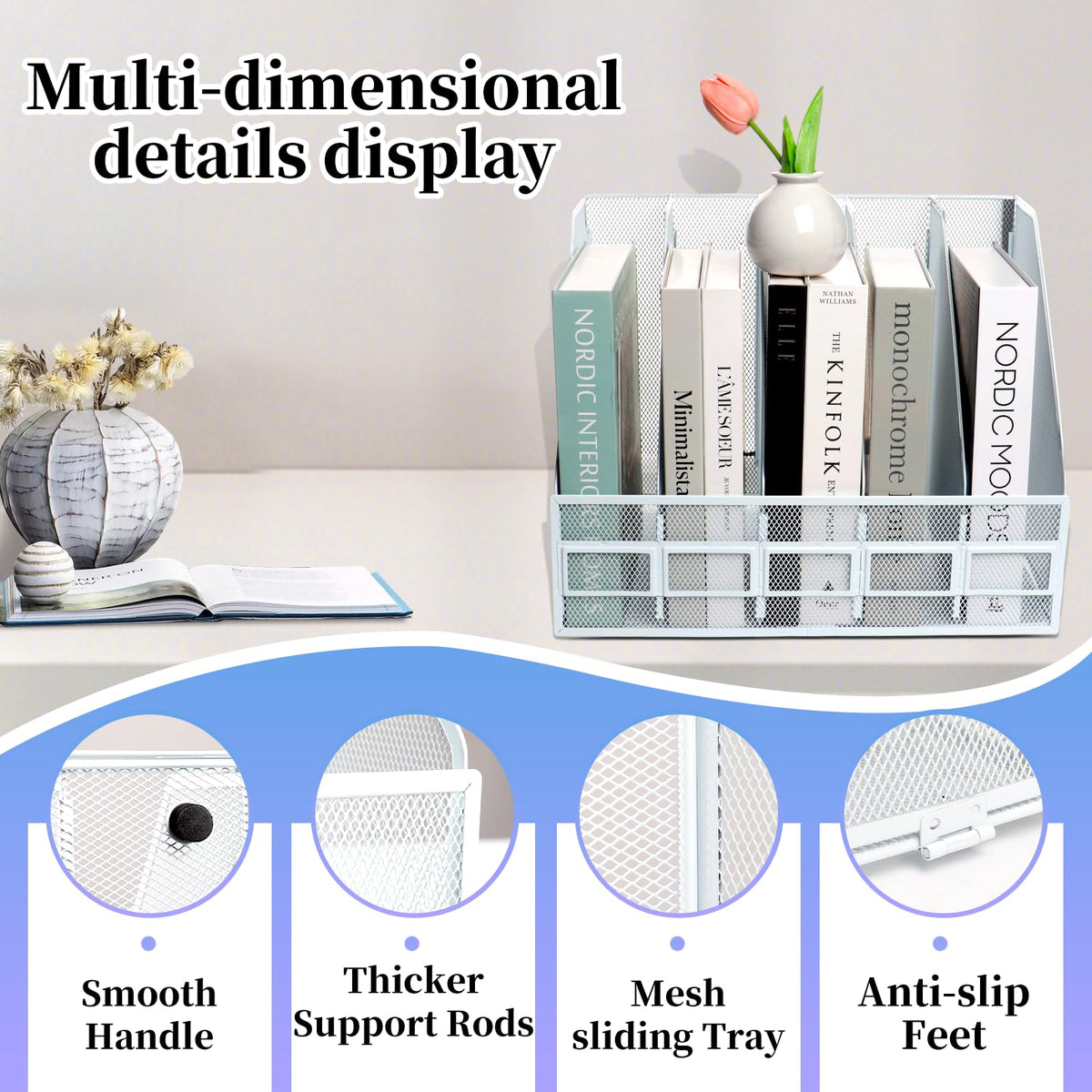 HMXLJJY Mesh Metal A4 Magazine File Holder, Desktop 5 Sections Document Holder Office File Storage