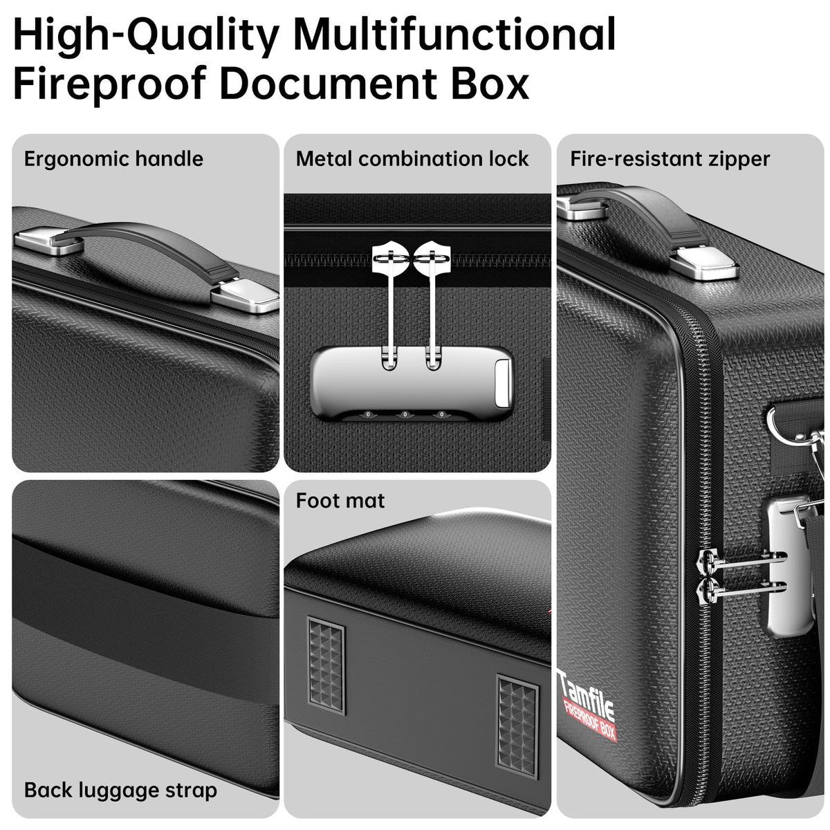 Tamfile Fireproof Document Box, Hard Case Safe File Box with Lock, Black