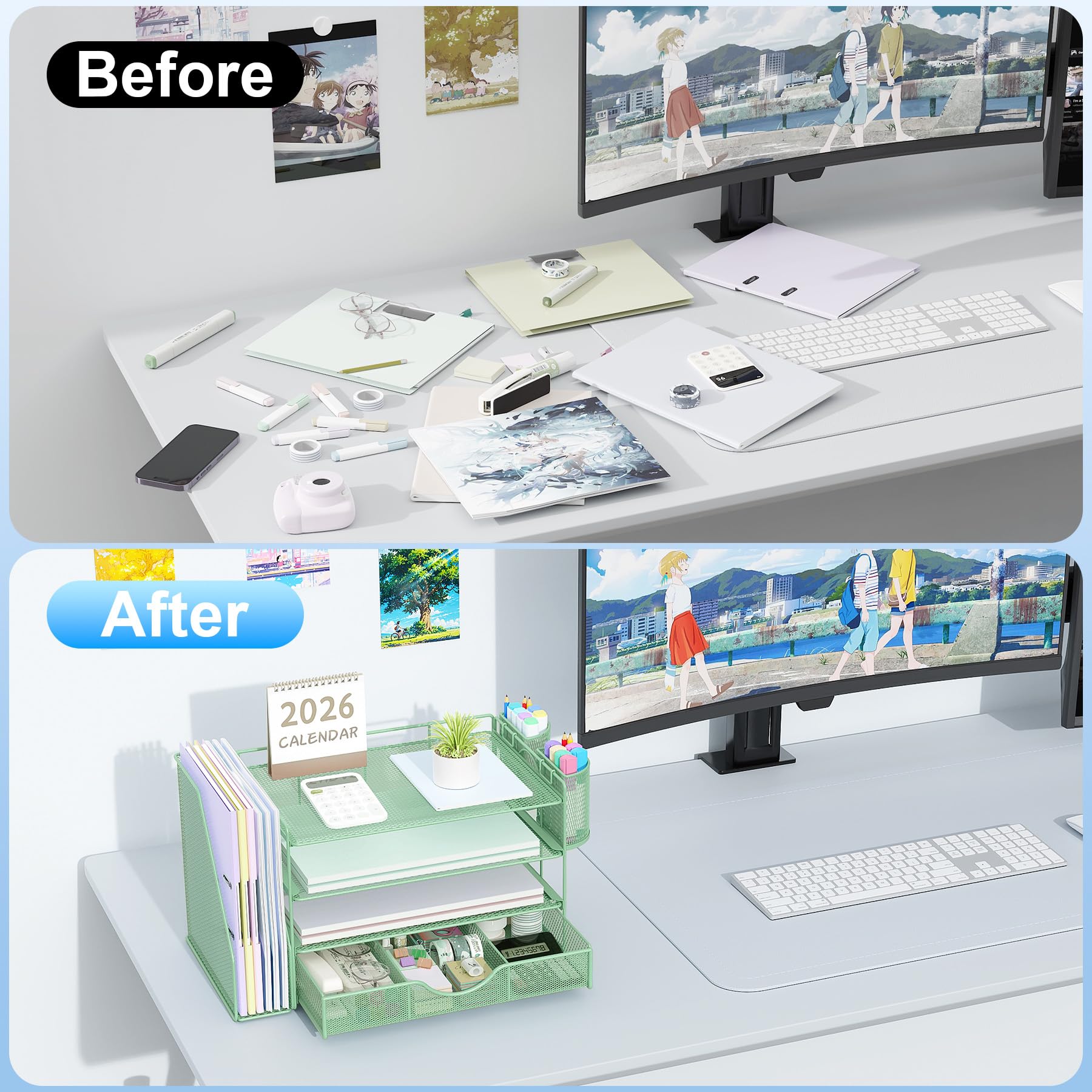 gianotter 4-Tier Desk Organizer with Drawers, File Holders, Letter Trays and Pen Holders