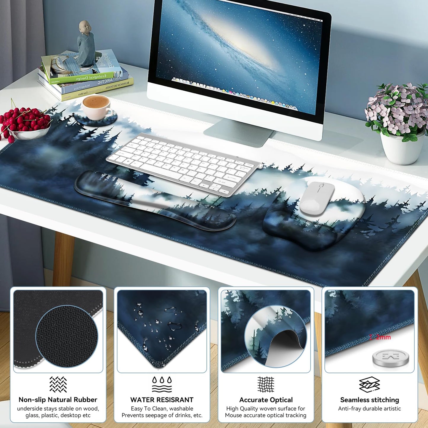 Large Mouse Pad, Keyboard Wrist Rest Set, Ergonomic Mouse Pad with Wrist Support, Desk Mat with