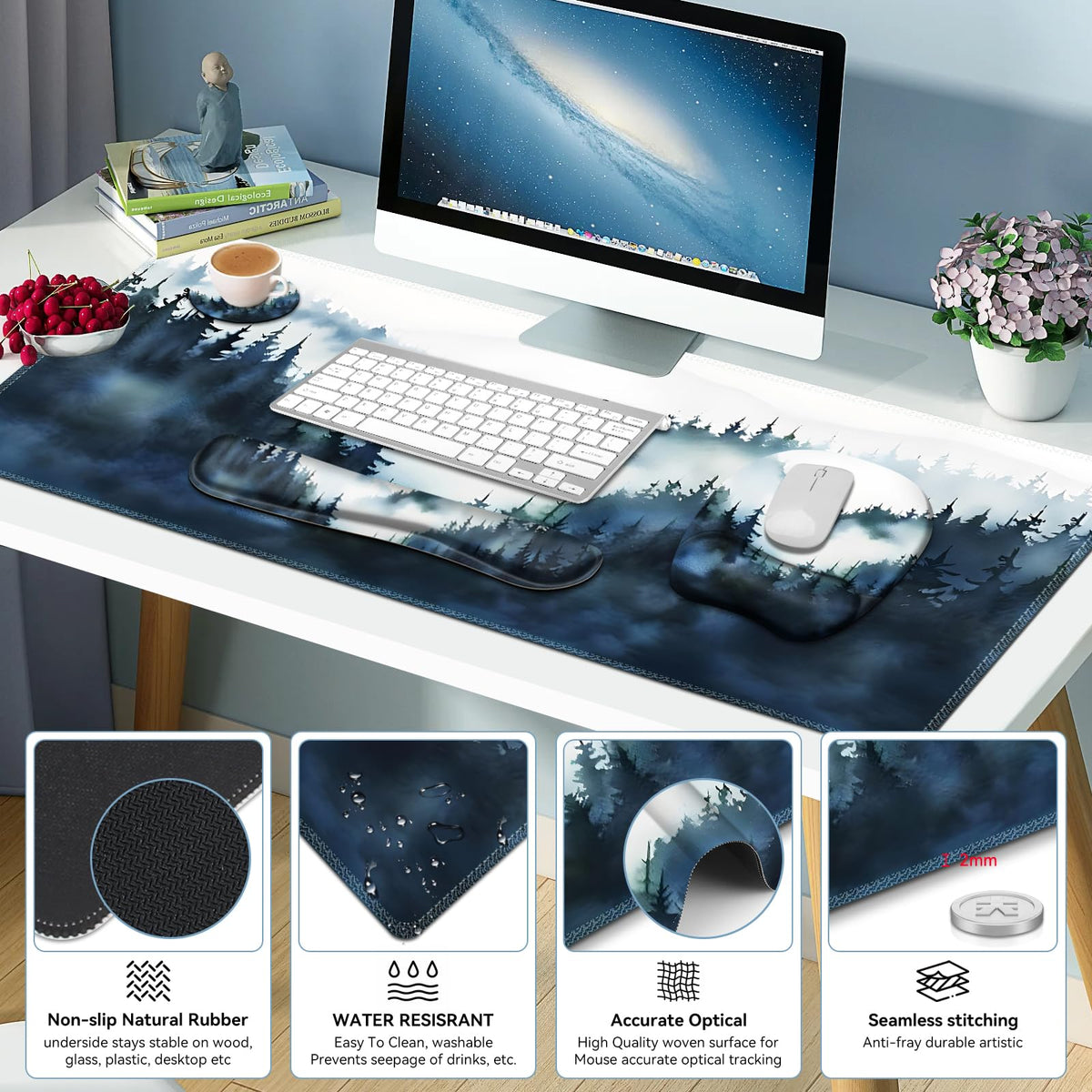 Large Mouse Pad, Keyboard Wrist Rest Set, Ergonomic Mouse Pad with Wrist Support, Desk Mat with