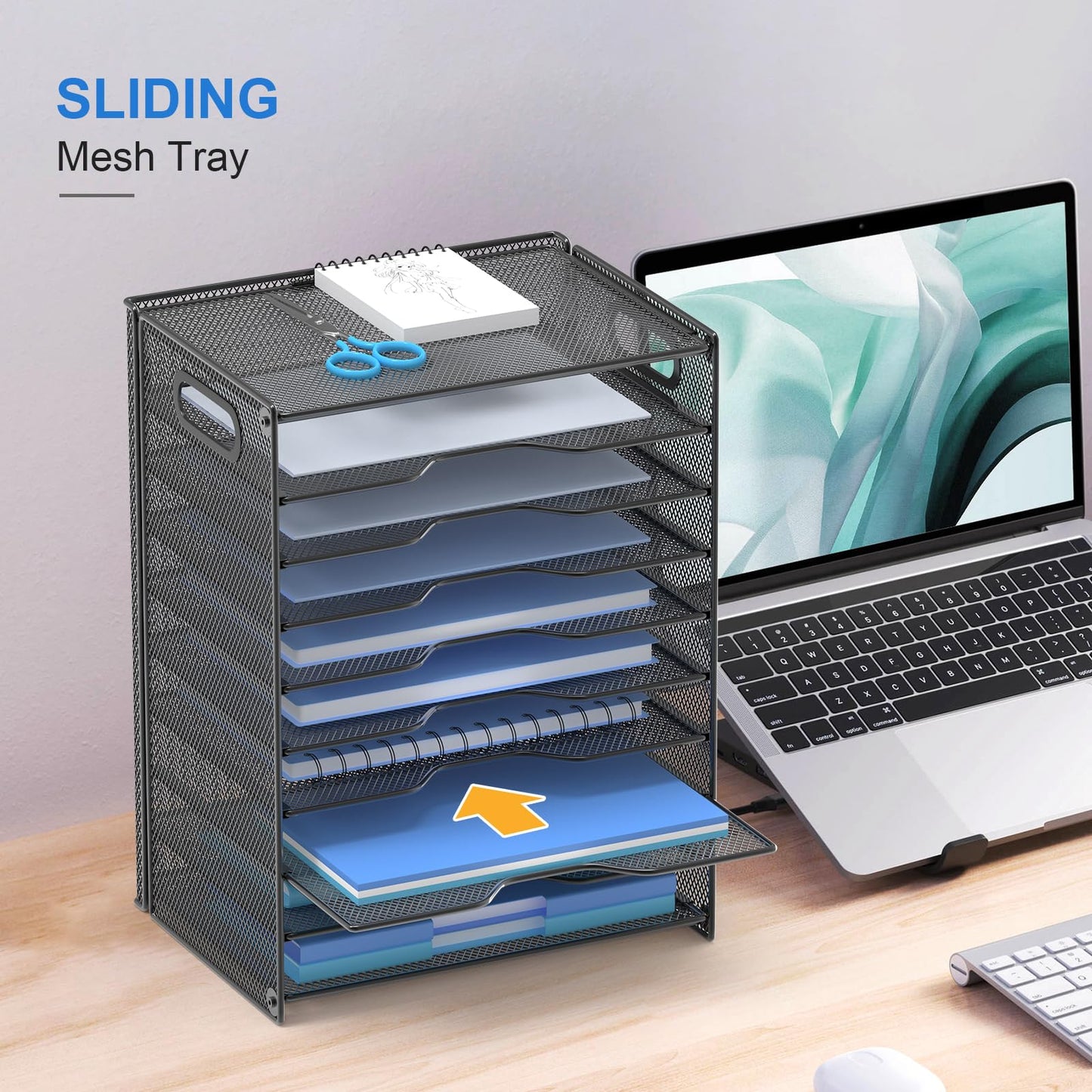 OUTWOLF 10 Tier Paper Organizer - Letter Tray Mesh Desk File Organizer with Handles for Office