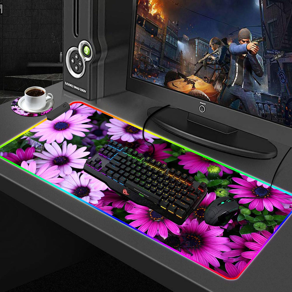 CICPLKSE Customized RGB Gaming Mouse Pad and Coffee Coaster,Large Glowing Led Anti-Slip Rubber Base