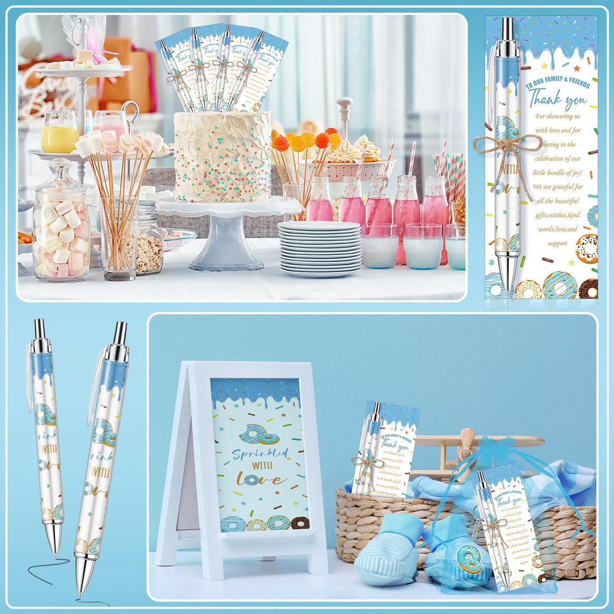 EYNDYN 145 Pieces Donut Baby Shower Favors for Guest Sprinkled with Love Ballpoint Pens and