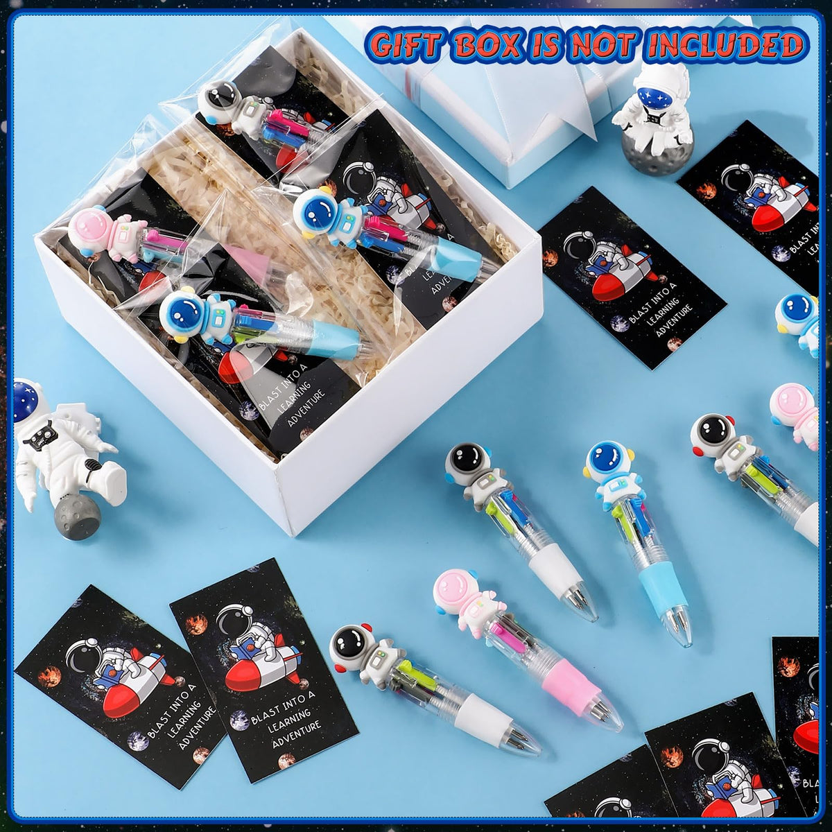 Sayglossy 24 Sets Astronaut Party Favor Pens Bulk with Positive Cards