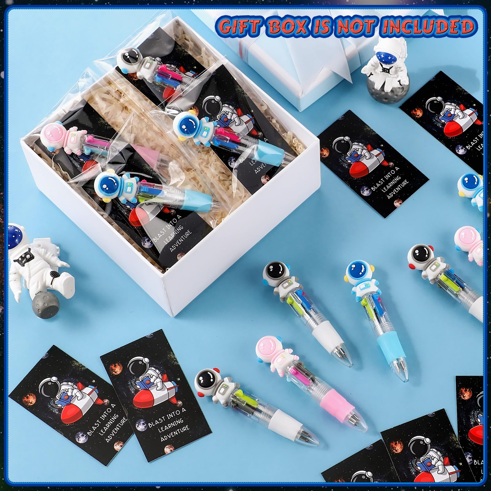 Sayglossy 24 Sets Astronaut Party Favor Pens Bulk with Positive Cards